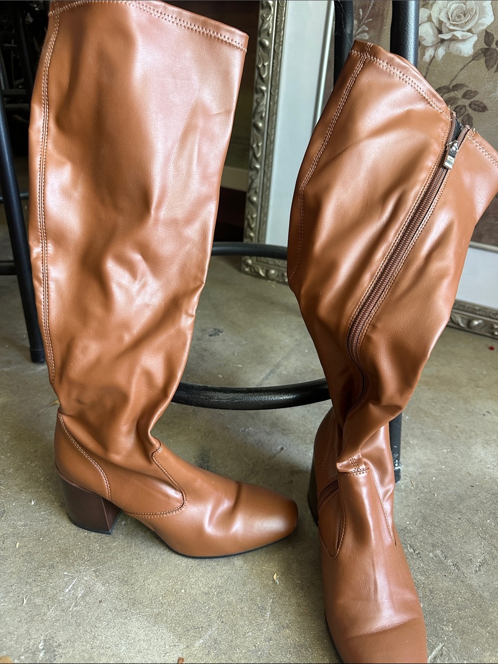 Franco Sarto Tall Zip-Back Riding Boots in Cognac
